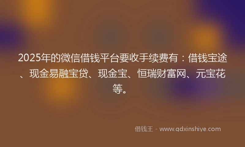 2025年的微信借钱平台要收手续费有：借钱宝途、现金易融宝贷、现金宝、恒瑞财富网、元宝花等。
