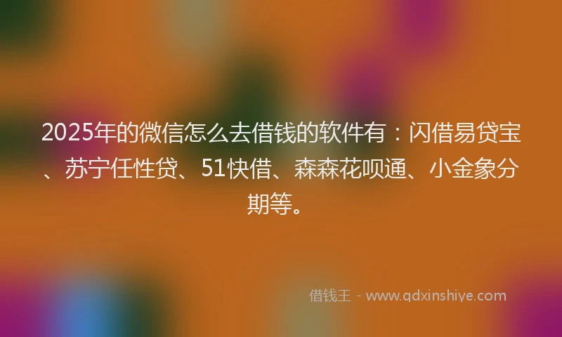 2025年的微信怎么去借钱的软件有：闪借易贷宝、苏宁任性贷、51快借、森森花呗通、小金象分期等。