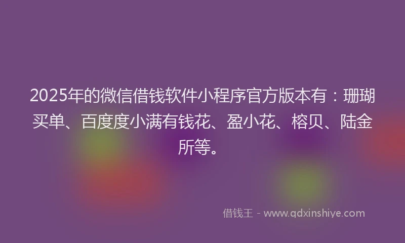 2025年的微信借钱软件小程序官方版本有：珊瑚买单、百度度小满有钱花、盈小花、榕贝、陆金所等。