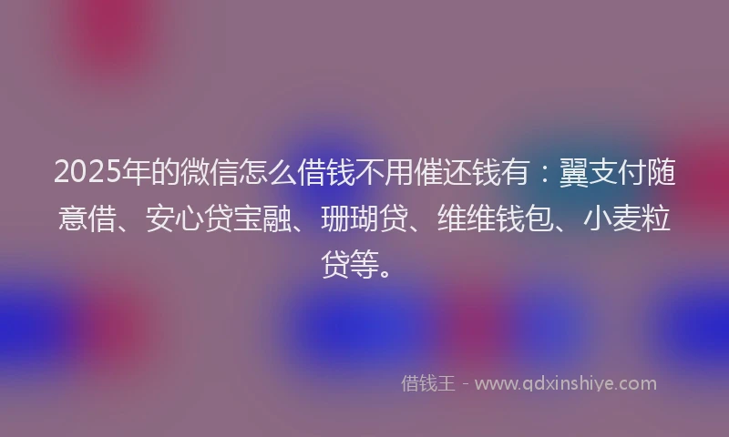 2025年的微信怎么借钱不用催还钱有：翼支付随意借、安心贷宝融、珊瑚贷、维维钱包、小麦粒贷等。