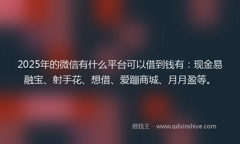 2025年的微信有什么平台可以借到钱有：现金易融宝、射手花、想借、爱蹦商城、月月盈等。