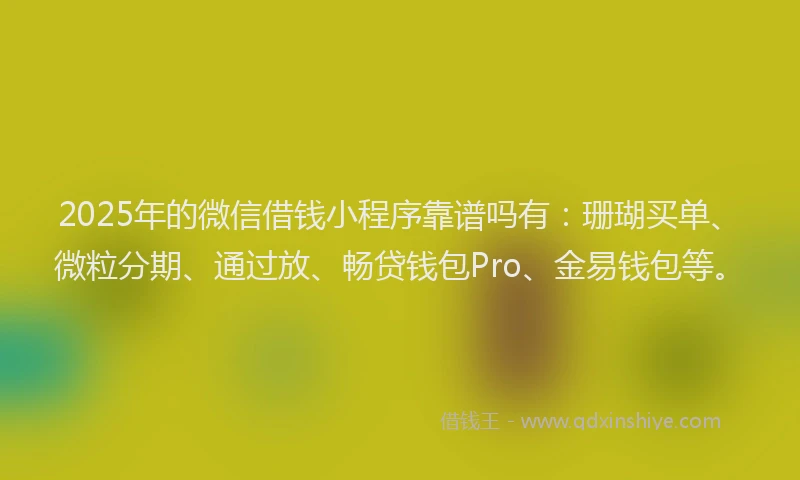 2025年的微信借钱小程序靠谱吗有：珊瑚买单、微粒分期、通过放、畅贷钱包Pro、金易钱包等。