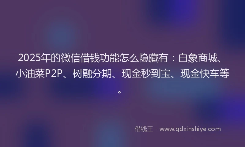 2025年的微信借钱功能怎么隐藏有：白象商城、小油菜P2P、树融分期、现金秒到宝、现金快车等。