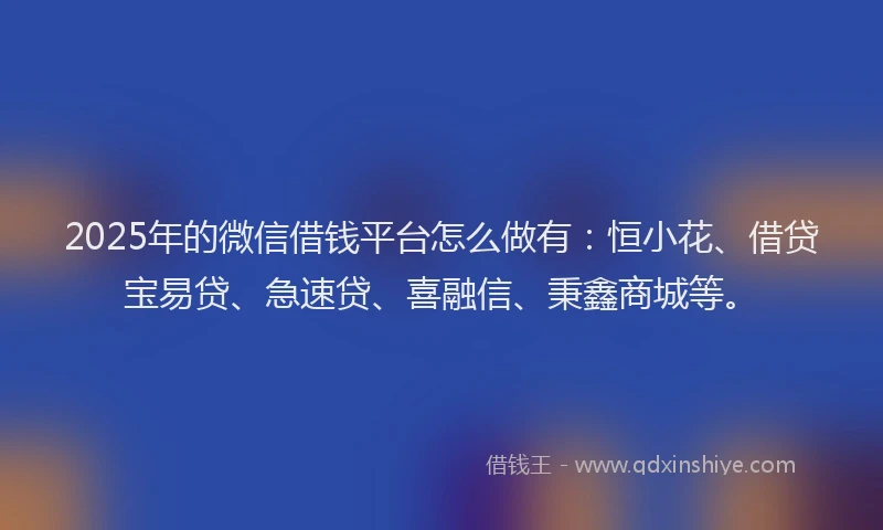2025年的微信借钱平台怎么做有：恒小花、借贷宝易贷、急速贷、喜融信、秉鑫商城等。