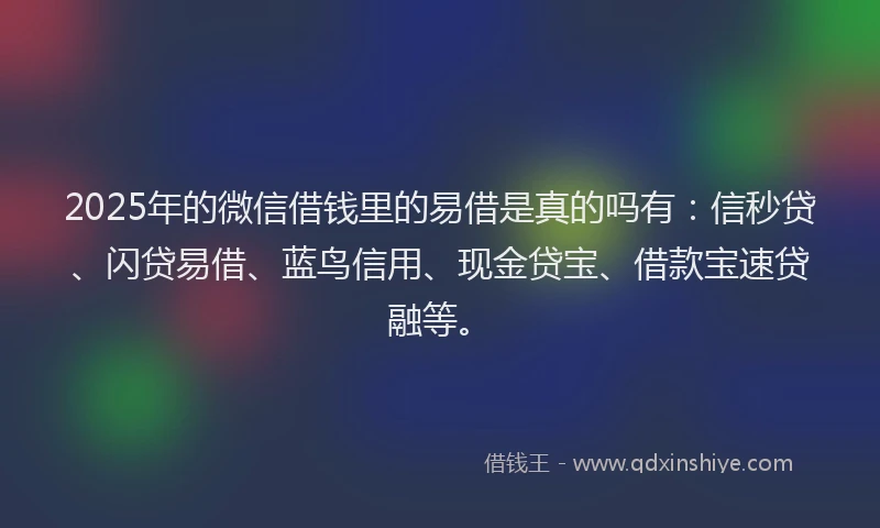 2025年的微信借钱里的易借是真的吗有：信秒贷、闪贷易借、蓝鸟信用、现金贷宝、借款宝速贷融等。