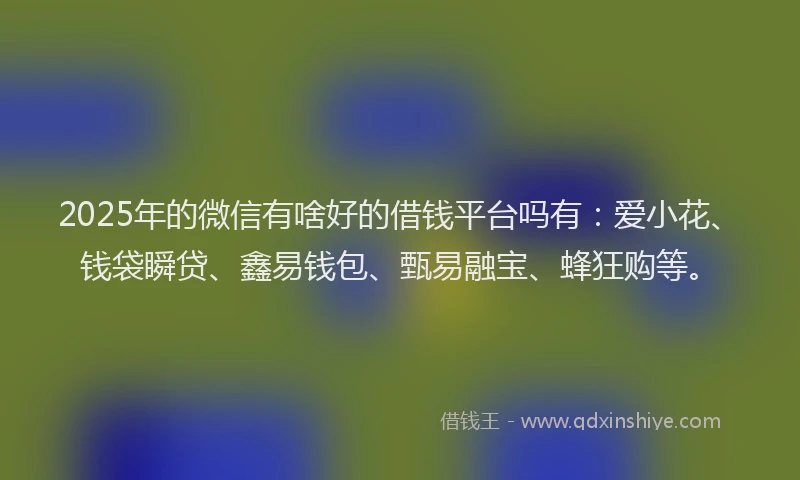 2025年的微信有啥好的借钱平台吗有：爱小花、钱袋瞬贷、鑫易钱包、甄易融宝、蜂狂购等。