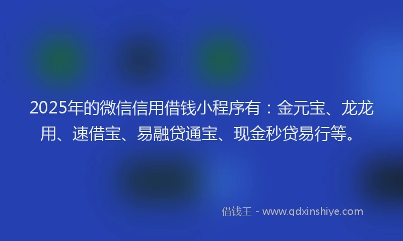 2025年的微信信用借钱小程序有：金元宝、龙龙用、速借宝、易融贷通宝、现金秒贷易行等。