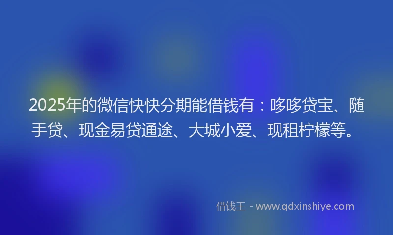 2025年的微信快快分期能借钱有：哆哆贷宝、随手贷、现金易贷通途、大城小爱、现租柠檬等。