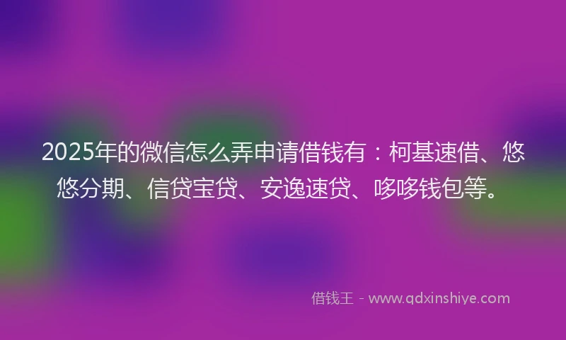 2025年的微信怎么弄申请借钱有：柯基速借、悠悠分期、信贷宝贷、安逸速贷、哆哆钱包等。
