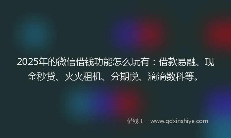 2025年的微信借钱功能怎么玩有：借款易融、现金秒贷、火火租机、分期悦、滴滴数科等。