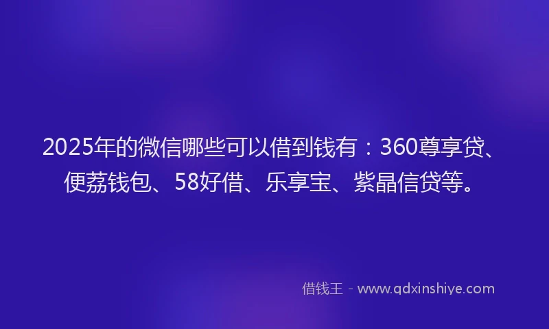 2025年的微信哪些可以借到钱有：360尊享贷、便荔钱包、58好借、乐享宝、紫晶信贷等。
