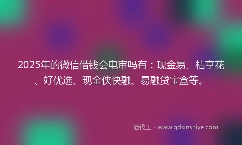 2025年的微信借钱会电审吗有：现金易、桔享花、好优选、现金侠快融、易融贷宝盒等。