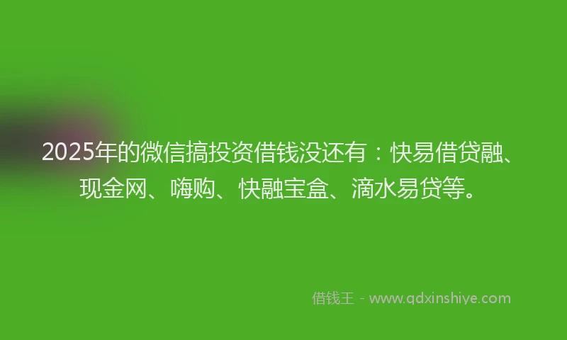2025年的微信搞投资借钱没还有：快易借贷融、现金网、嗨购、快融宝盒、滴水易贷等。