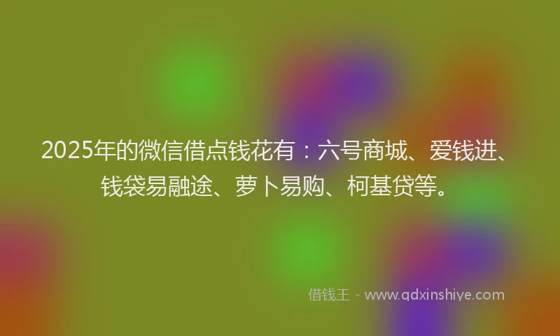 2025年的微信借点钱花有：六号商城、爱钱进、钱袋易融途、萝卜易购、柯基贷等。