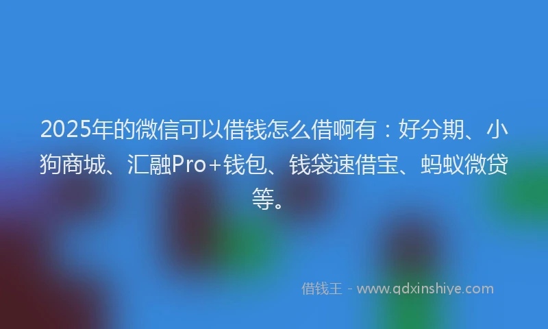 2025年的微信可以借钱怎么借啊有：好分期、小狗商城、汇融Pro+钱包、钱袋速借宝、蚂蚁微贷等。
