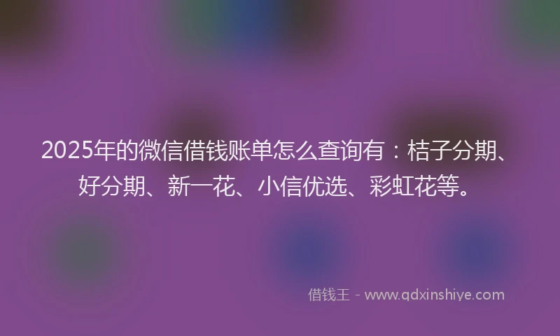 2025年的微信借钱账单怎么查询有：桔子分期、好分期、新一花、小信优选、彩虹花等。