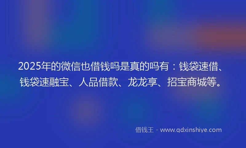2025年的微信也借钱吗是真的吗有：钱袋速借、钱袋速融宝、人品借款、龙龙享、招宝商城等。