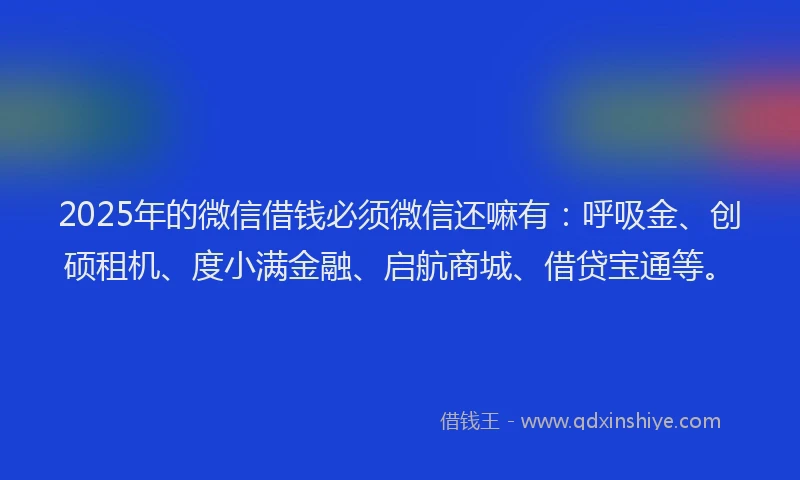 2025年的微信借钱必须微信还嘛有:呼吸金、创硕租机、度小满金融、启航商城、借贷宝通等。