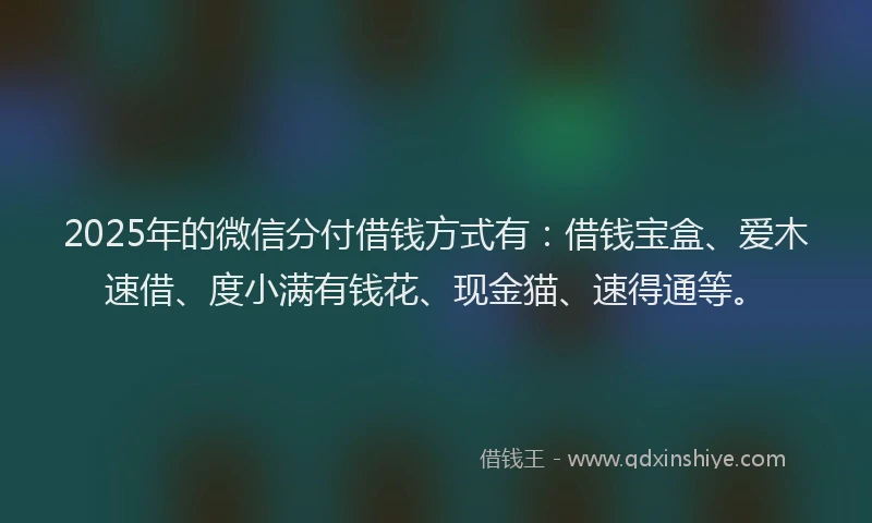 2025年的微信分付借钱方式有：借钱宝盒、爱木速借、度小满有钱花、现金猫、速得通等。