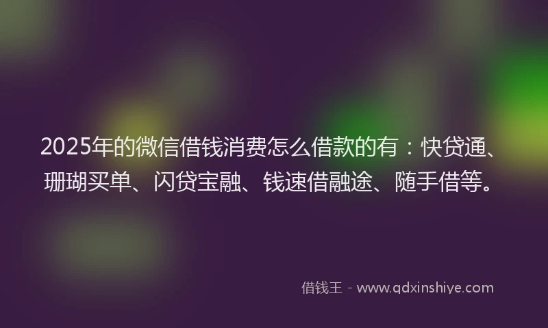 2025年的微信借钱消费怎么借款的有：快贷通、珊瑚买单、闪贷宝融、钱速借融途、随手借等。