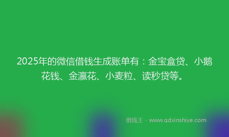 2025年的微信借钱生成账单有：金宝盒贷、小鹅花钱、金瀛花、小麦粒、读秒贷等。
