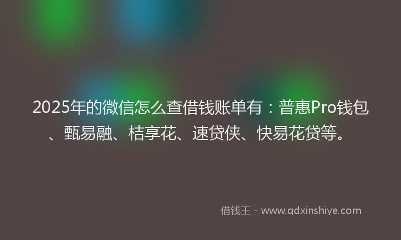 2025年的微信怎么查借钱账单有：普惠Pro钱包、甄易融、桔享花、速贷侠、快易花贷等。