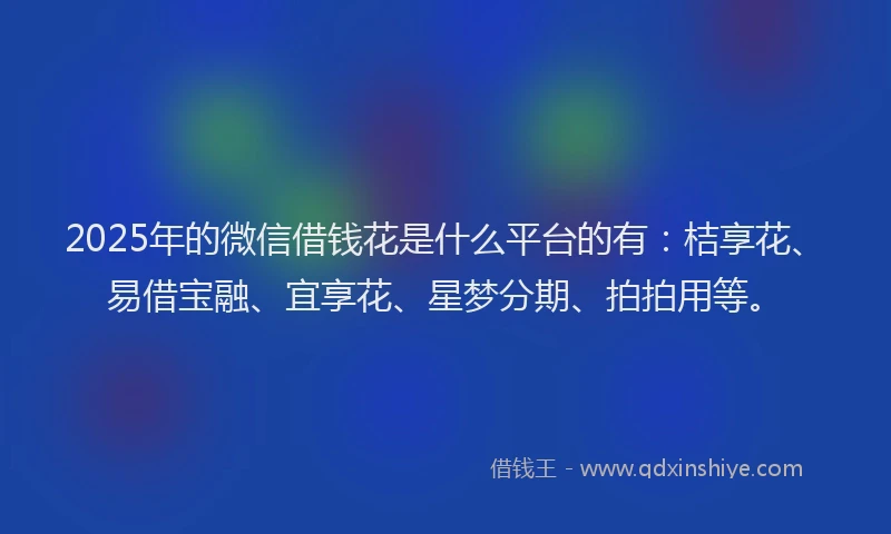 2025年的微信借钱花是什么平台的有：桔享花、易借宝融、宜享花、星梦分期、拍拍用等。