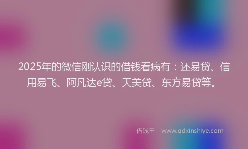 2025年的微信刚认识的借钱看病有：还易贷、信用易飞、阿凡达e贷、天美贷、东方易贷等。