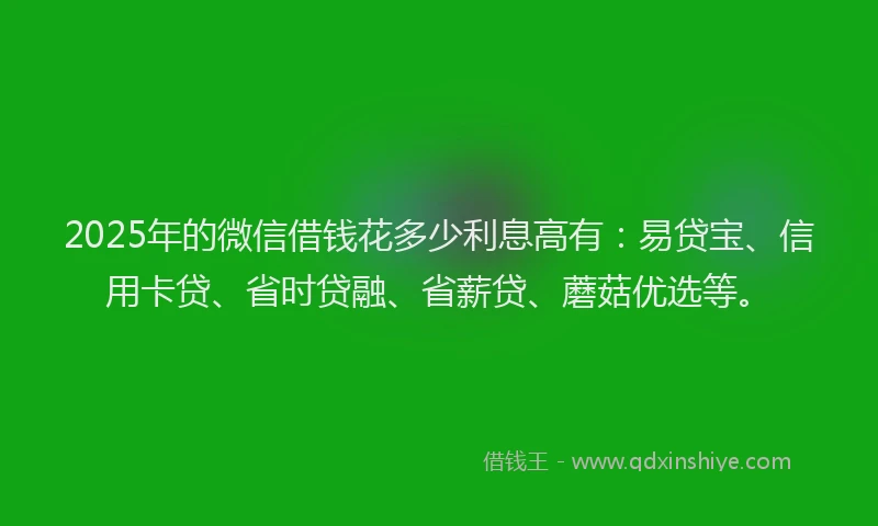 2025年的微信借钱花多少利息高有：易贷宝、信用卡贷、省时贷融、省薪贷、蘑菇优选等。