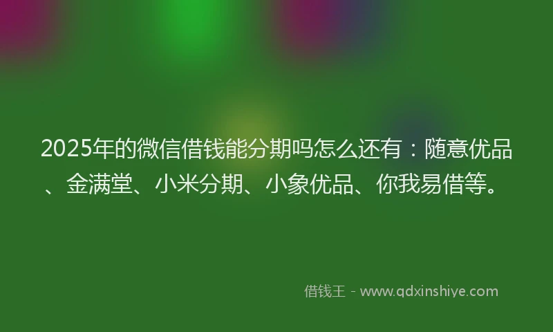 2025年的微信借钱能分期吗怎么还有：随意优品、金满堂、小米分期、小象优品、你我易借等。