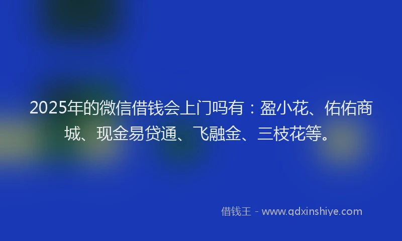 2025年的微信借钱会上门吗有：盈小花、佑佑商城、现金易贷通、飞融金、三枝花等。
