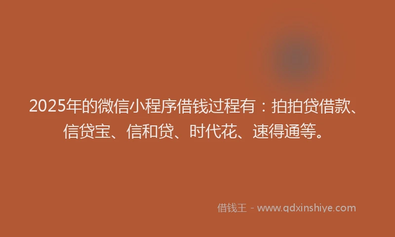 2025年的微信小程序借钱过程有：拍拍贷借款、信贷宝、信和贷、时代花、速得通等。