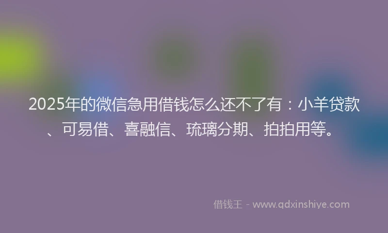 2025年的微信急用借钱怎么还不了有：小羊贷款、可易借、喜融信、琉璃分期、拍拍用等。