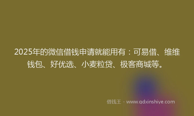2025年的微信借钱申请就能用有：可易借、维维钱包、好优选、小麦粒贷、极客商城等。