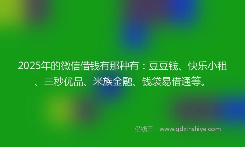 2025年的微信借钱有那种有：豆豆钱、快乐小租、三秒优品、米族金融、钱袋易借通等。