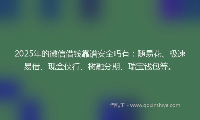 2025年的微信借钱靠谱安全吗有：随易花、极速易借、现金侠行、树融分期、瑞宝钱包等。