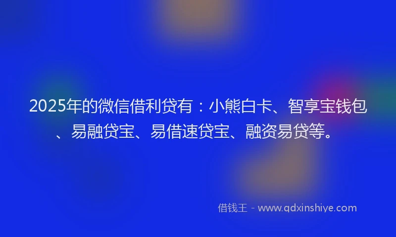 2025年的微信借利贷有：小熊白卡、智享宝钱包、易融贷宝、易借速贷宝、融资易贷等。