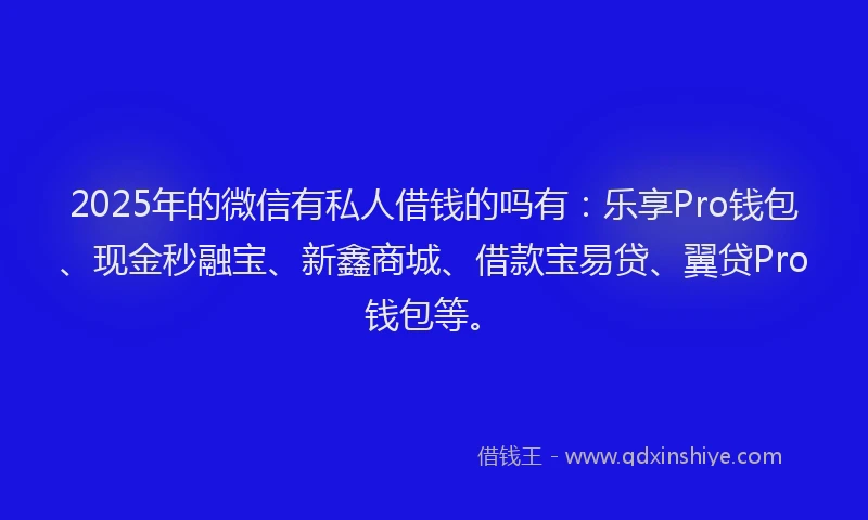 2025年的微信有私人借钱的吗有：乐享Pro钱包、现金秒融宝、新鑫商城、借款宝易贷、翼贷Pro钱包等。