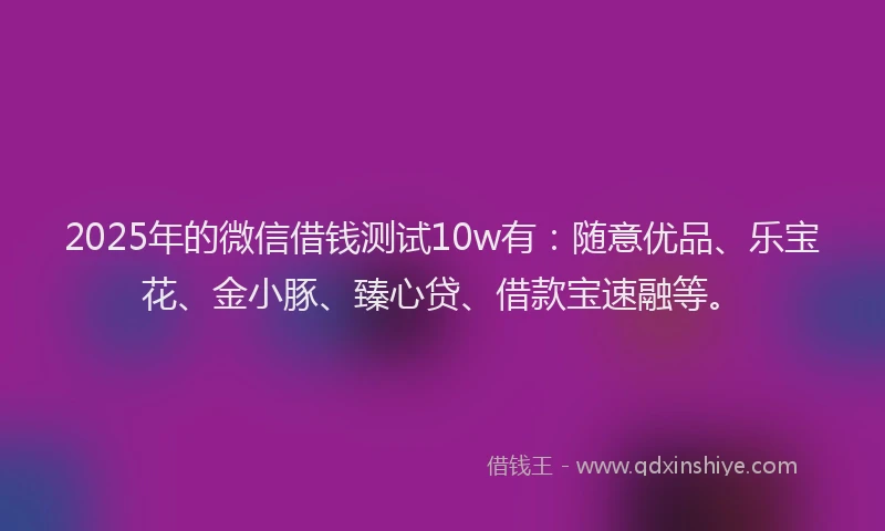 2025年的微信借钱测试10w有：随意优品、乐宝花、金小豚、臻心贷、借款宝速融等。