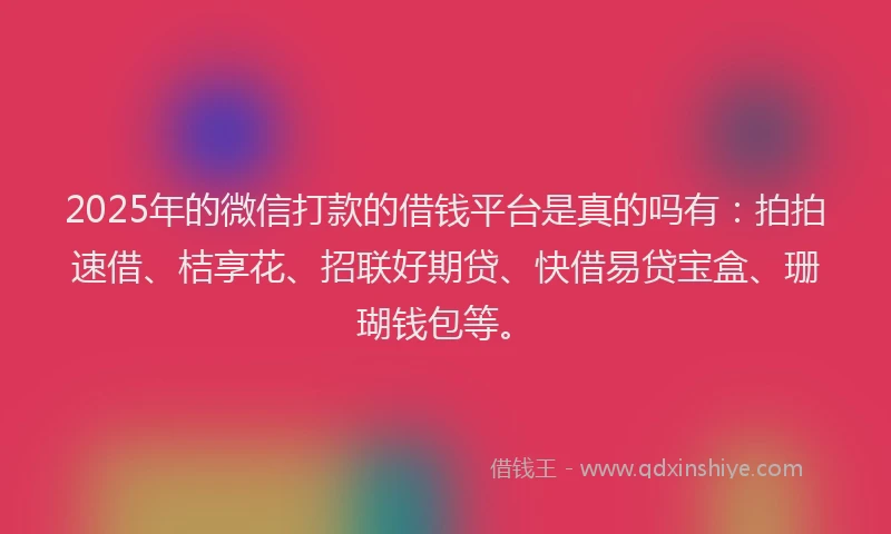 2025年的微信打款的借钱平台是真的吗有：拍拍速借、桔享花、招联好期贷、快借易贷宝盒、珊瑚钱包等。