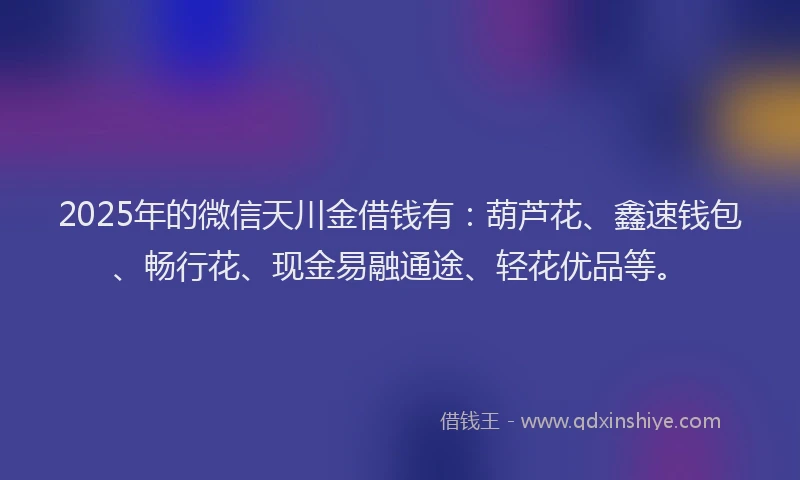 2025年的微信天川金借钱有：葫芦花、鑫速钱包、畅行花、现金易融通途、轻花优品等。