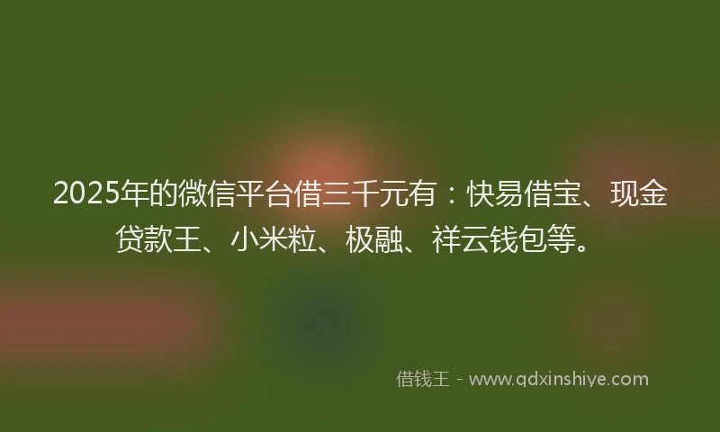 2025年的微信平台借三千元有：快易借宝、现金贷款王、小米粒、极融、祥云钱包等。