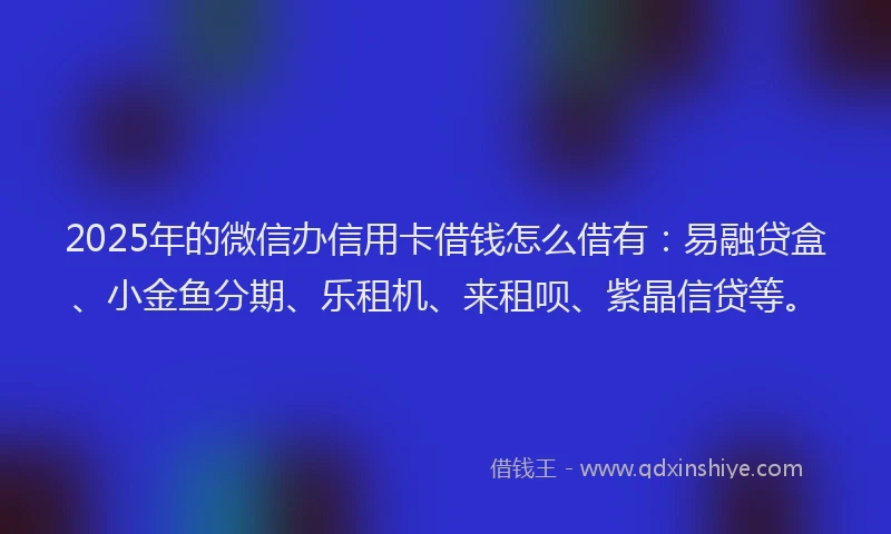 2025年的微信办信用卡借钱怎么借有：易融贷盒、小金鱼分期、乐租机、来租呗、紫晶信贷等。