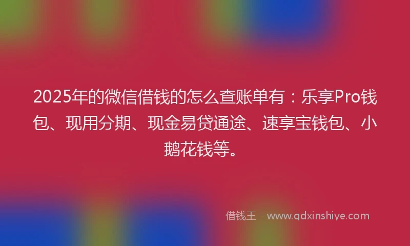 2025年的微信借钱的怎么查账单有：乐享Pro钱包、现用分期、现金易贷通途、速享宝钱包、小鹅花钱等。