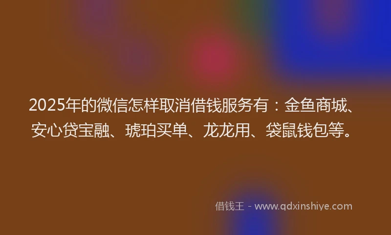 2025年的微信怎样取消借钱服务有：金鱼商城、安心贷宝融、琥珀买单、龙龙用、袋鼠钱包等。
