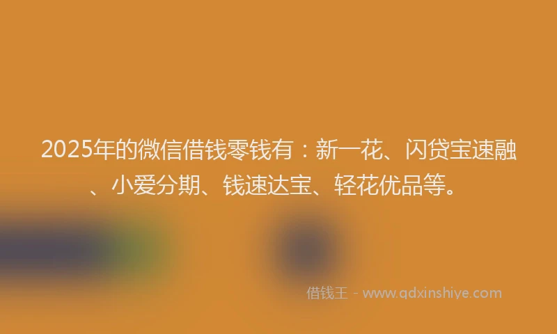 2025年的微信借钱零钱有：新一花、闪贷宝速融、小爱分期、钱速达宝、轻花优品等。