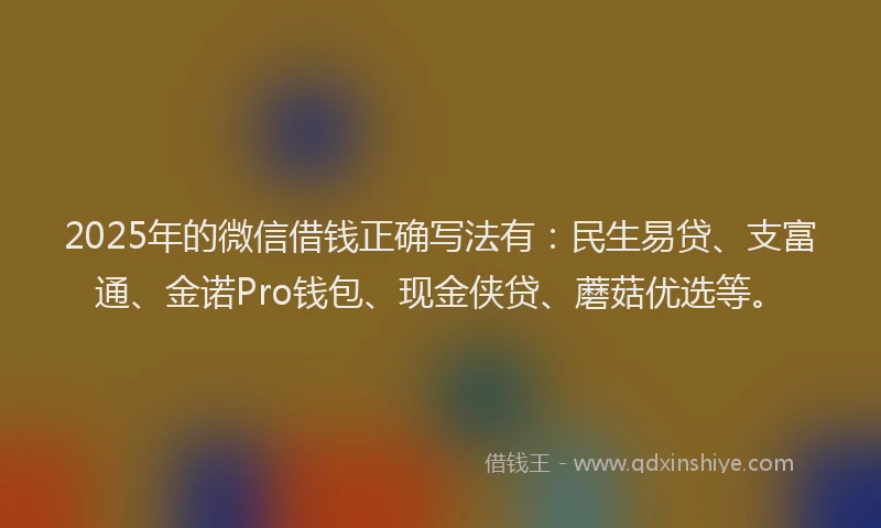 2025年的微信借钱正确写法有：民生易贷、支富通、金诺Pro钱包、现金侠贷、蘑菇优选等。