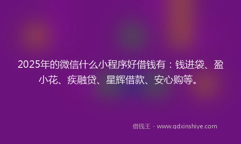 2025年的微信什么小程序好借钱有：钱进袋、盈小花、疾融贷、星辉借款、安心购等。