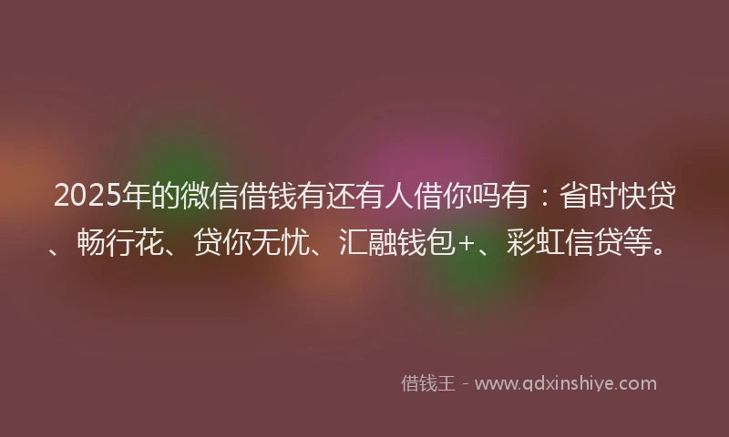 2025年的微信借钱有还有人借你吗有：省时快贷、畅行花、贷你无忧、汇融钱包+、彩虹信贷等。