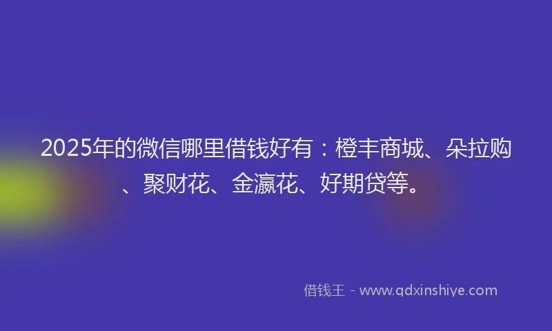 2025年的微信哪里借钱好有：橙丰商城、朵拉购、聚财花、金瀛花、好期贷等。